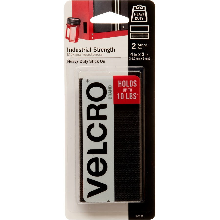 VELCRO&reg, 90199 Heavy Duty Industrial Strength - 4" Length x 2" Width - Black - For Plastic, Multi Surface - 2 / Pack