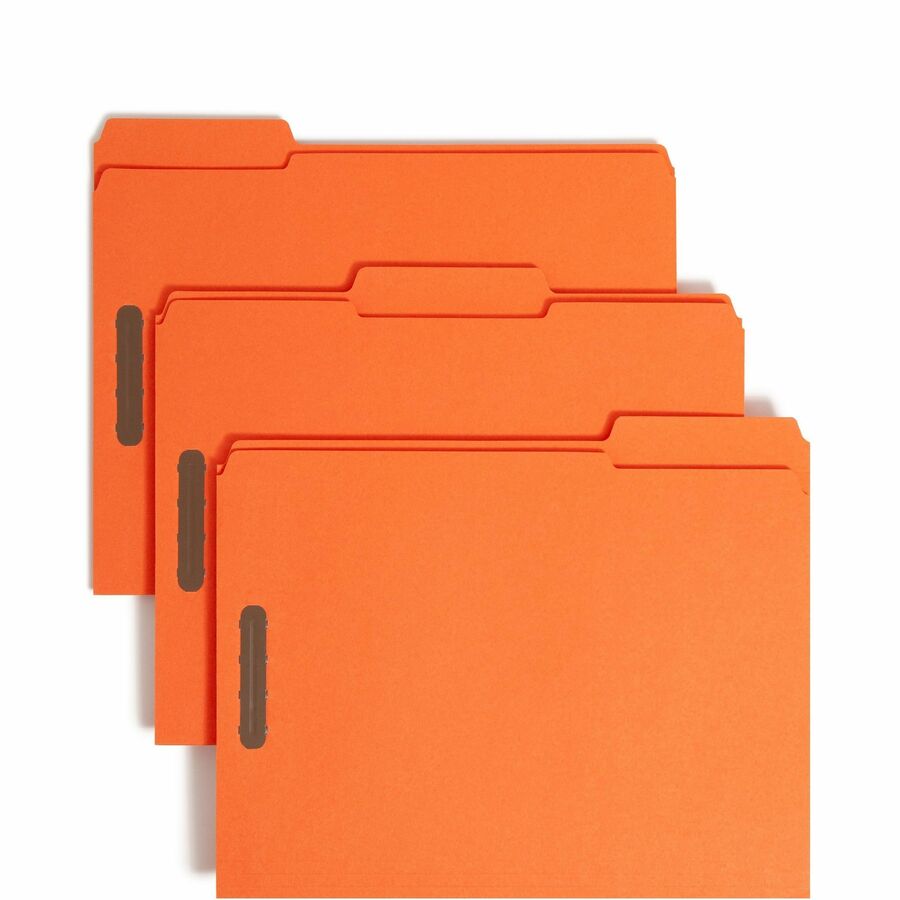 Smead 12540 1/3 Tab Cut Letter Fastener Folder - 8 1/2" x 11" - 2 x 2K Fastener - 2" for Folder - Top Tab Location - Assorted Tab Position - 11 pt. - 2 Plys - Orange - Reinforced Tab - 10% Recycled - 50 / Box