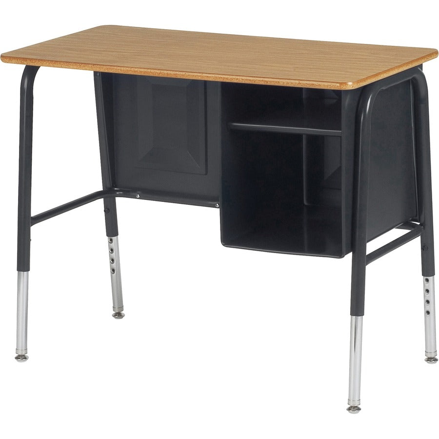 Virco Junior Executive 765 Student Desk - Laminated Rectangle Top - Adjustable Height - 22" to 30" Adjustment - 34" Table Top Length x 20" Table Top Width - 30" Height - Assembly Required - Charcoal Black, Medium Oak - Steel Frame Material - 1 Each