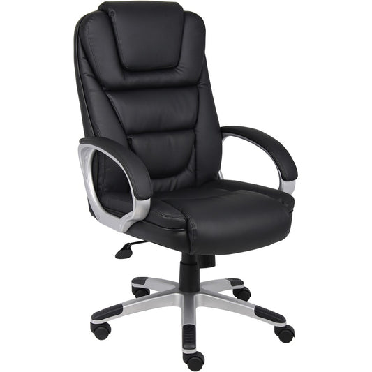 Boss High Back Executive Chair - Black Seat Color - LeatherPlus Seat Material - Black, Gray Frame Color - Nylon Frame Material - 5-star Base - 1 Each