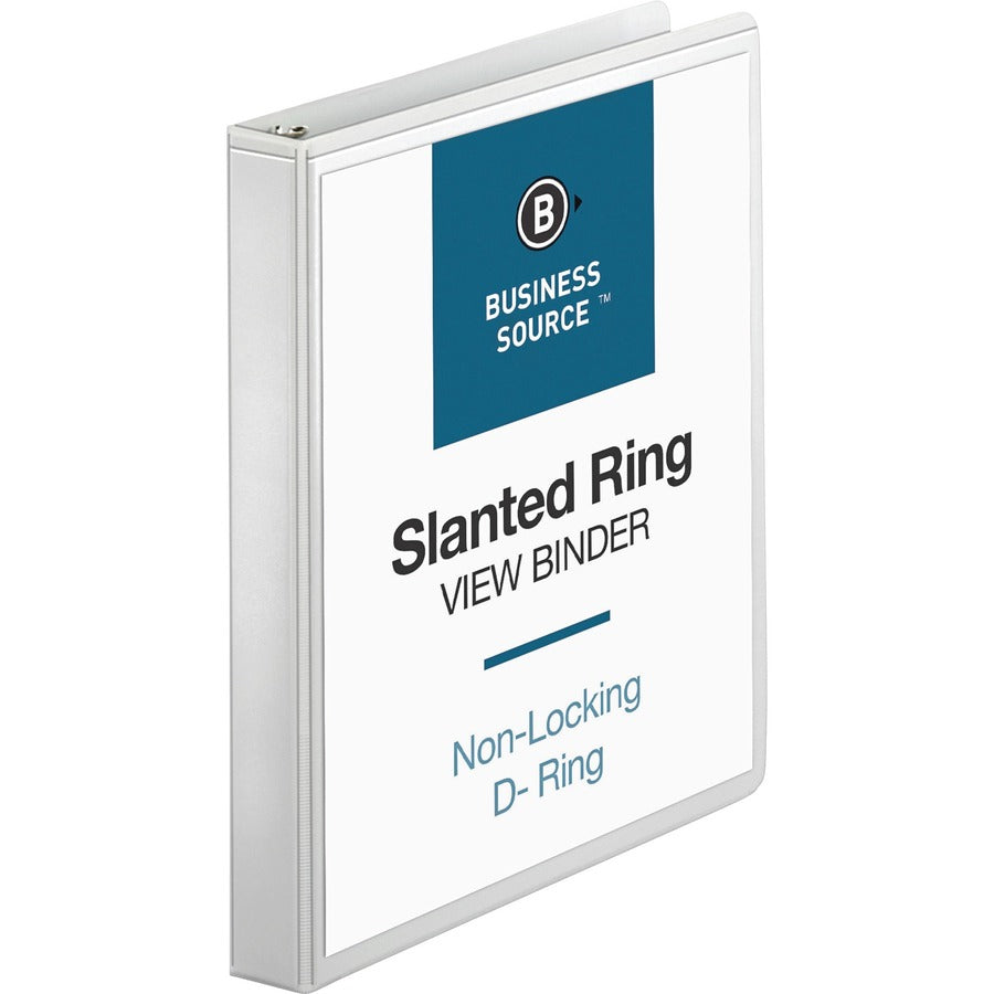 Business Source Basic D-Ring View Binder - 1" Binder Capacity - Letter - 8 1/2" x 11" Sheet Size - 240 Sheet Capacity - 3 Ring - Fastener: D-Ring - Pocket: Internal - Polypropylene - White - 1.04 lb - Clear Overlay, Spine Label, Non-glare, Sturdy, Expo...