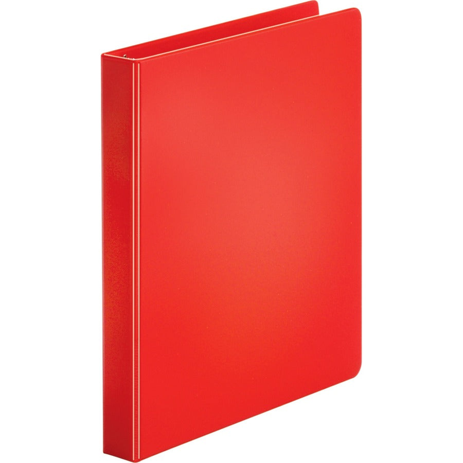 Business Source Basic Round Ring Binders - 1" Binder Capacity - Letter - 8 1/2" x 11" Sheet Size - 225 Sheet Capacity - 3 Ring - Fastener: Round Ring - Pocket: Internal - Polypropylene, Chipboard - Red - 11.20 oz - Exposed Rivet, Sturdy - 1 Each