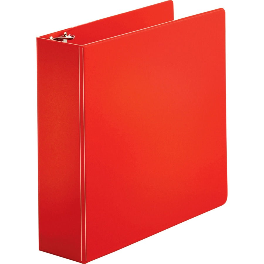 Business Source Basic Round Ring Binders - 3" Binder Capacity - Letter - 8 1/2" x 11" Sheet Size - Fastener: Round Ring - Vinyl - Red - 1.68 lb - 1 Each