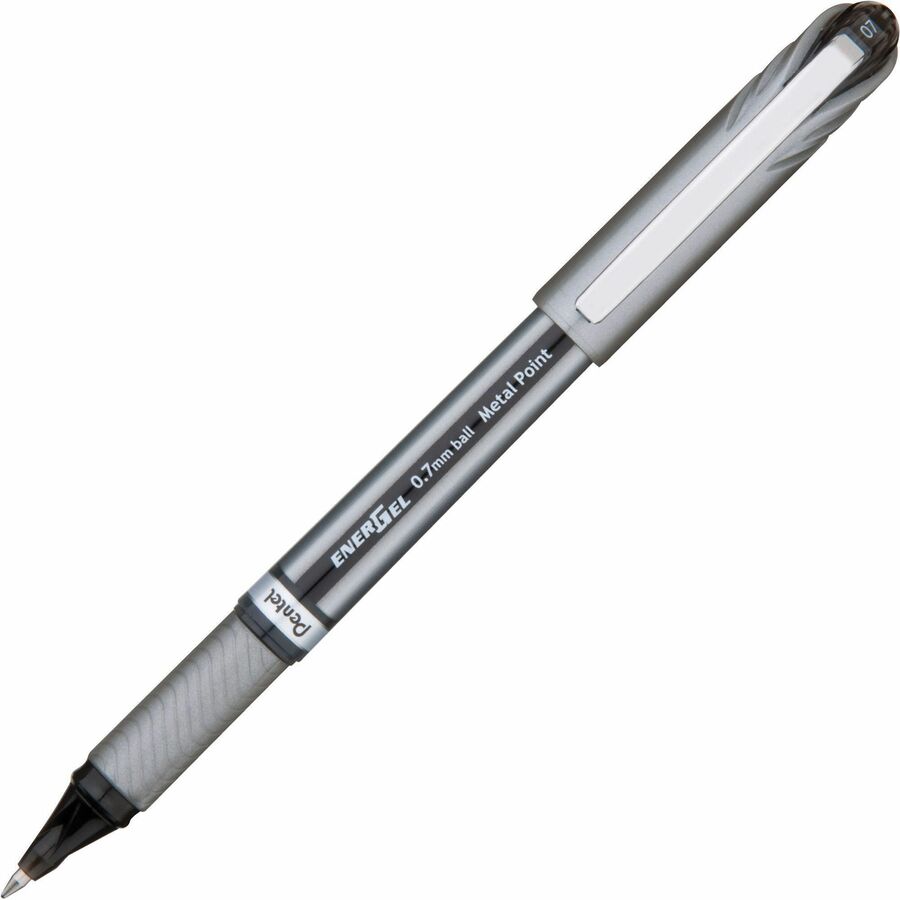 EnerGel EnerGel NV Liquid Gel Pens - Black Ink - Gel-based - Gray Barrel - Metal Tip - 12 / Dozen