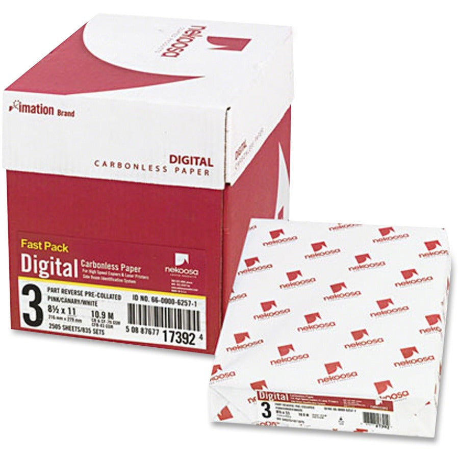 Nekoosa Fast Pack Digital Carbonless Paper - 92 Brightness - Letter - 8 1/2" x 11" - Sustainable Forestry Initiative (SFI) - Unpunched, Reverse Sequence, Precollated - White, Canary, Pink - 500 Sheets per Ream - 1 Carton
