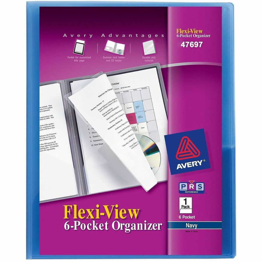 Avery&reg, Flexi-View 47697 Letter Organizer Folder - 8 1/2" x 11" - 150 Sheets Capacity - 6 Internal Pocket - Polypropylene - Light Blue, Light Gray - Card Holder, CD Holder, Non-stick, PVC-free, Pocket, Die-cut - 1Pack - 1 Carton