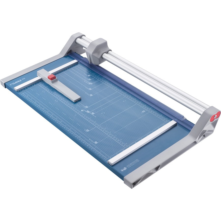 Dahle 552 Professional Rotary Trimmer - 20 Sheet Cutting Capacity - 20" Cutting Length - 3.4" Height x 15.1" Width x 28.8" Length - Automatic Paper Clamp, Self-sharpening Blade, Dual-barrel Guide Bar, Bi-Directional Cutting, Metal Base, Ground Blade, A...