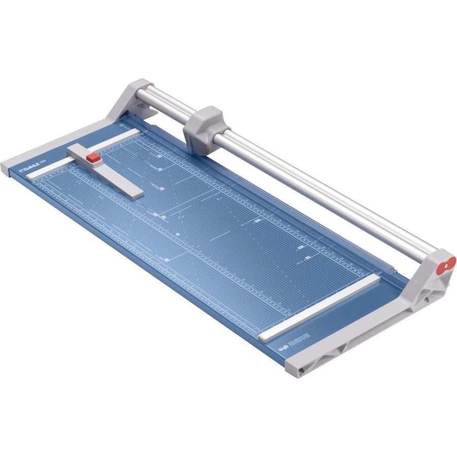 Dahle 554 Professional Rotary Trimmer - 20 Sheet Cutting Capacity - 28" Cutting Length - 3.4" Height x 15.1" Width x 37.1" Length - Automatic Clamp, Metal Base, Self-sharpening Blade, Ground Blade, Dual-barrel Guide Bar, Adjustable Alignment Guide, Scr...