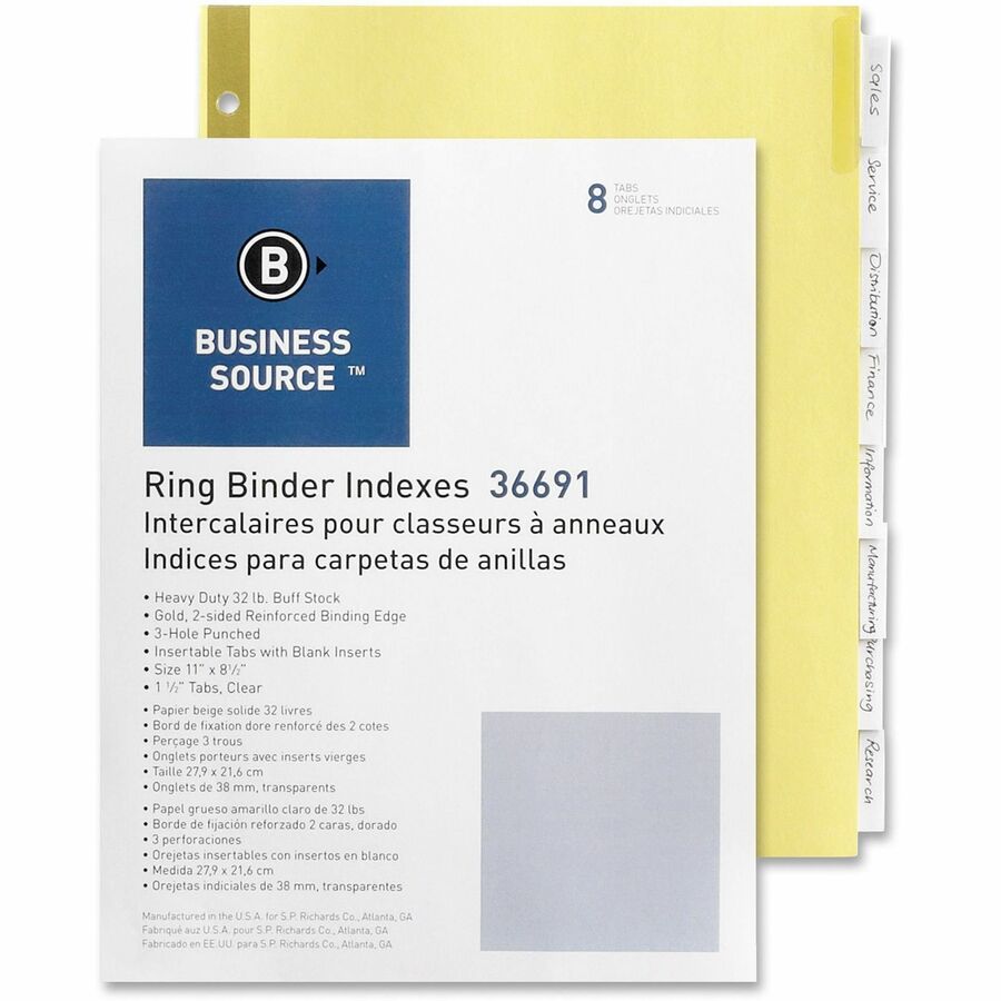 Business Source Insertable Tab Indexes - 8 Blank Tab(s) - 8.5" Divider Width x 11" Divider Length - Letter - 3 Hole Punched - Clear Tab(s) - Punched, Reinforced Edges, Mylar Reinforcement, Tear Resistant, Insertable - 1 Set