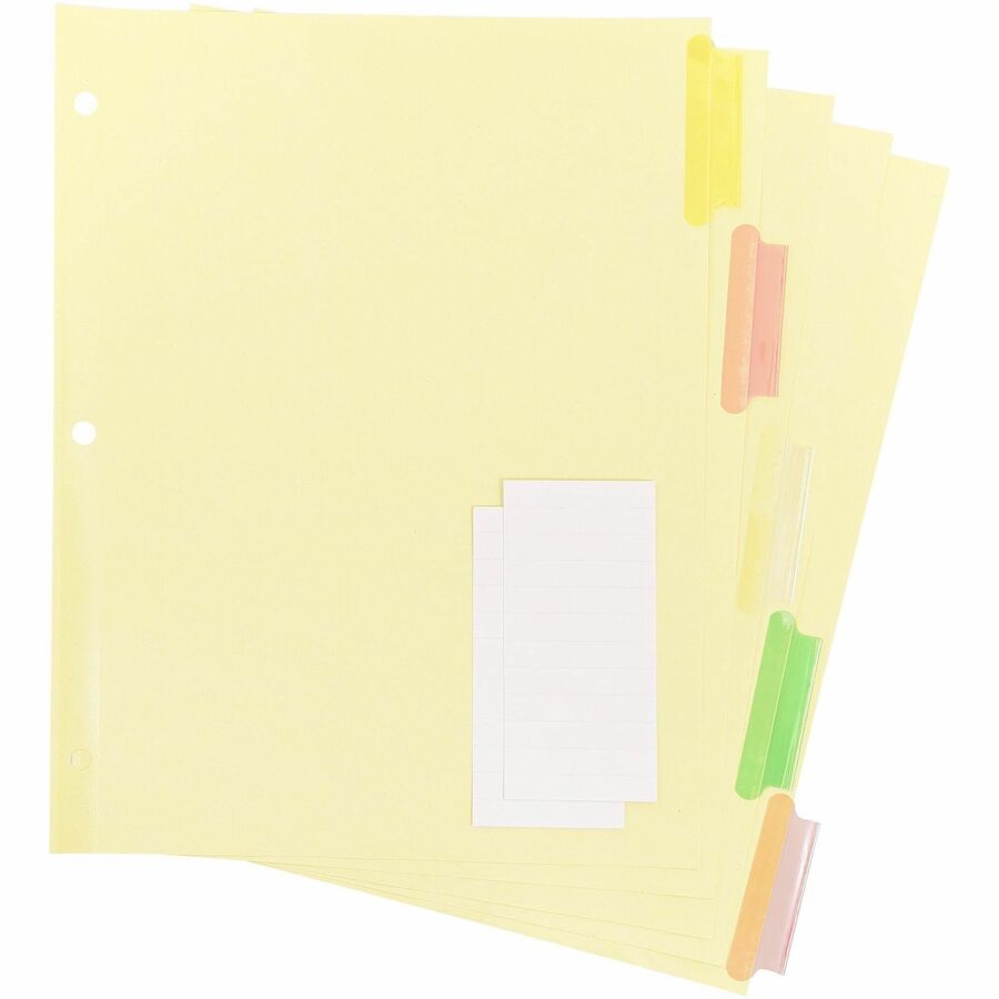 Business Source Insertable Tab Ring Binder Indexes - 5 Blank Tab(s) - 2" Tab Width - 8.5" Divider Width x 11" Divider Length - Letter - 3 Hole Punched - Multicolor Tab(s) - Tear Resistant, Punched, Insertable, Reinforced Edges - 1 Set