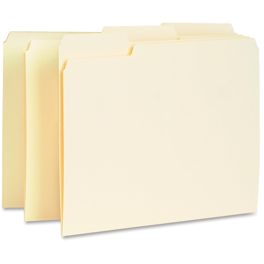 Business Source 1/3 Tab Cut Letter Recycled Top Tab File Folder - 8 1/2" x 11" - Top Tab Location - Assorted Tab Position - 11 pt. - Manila Paper - Manila - 10% Recycled - 100 / Box