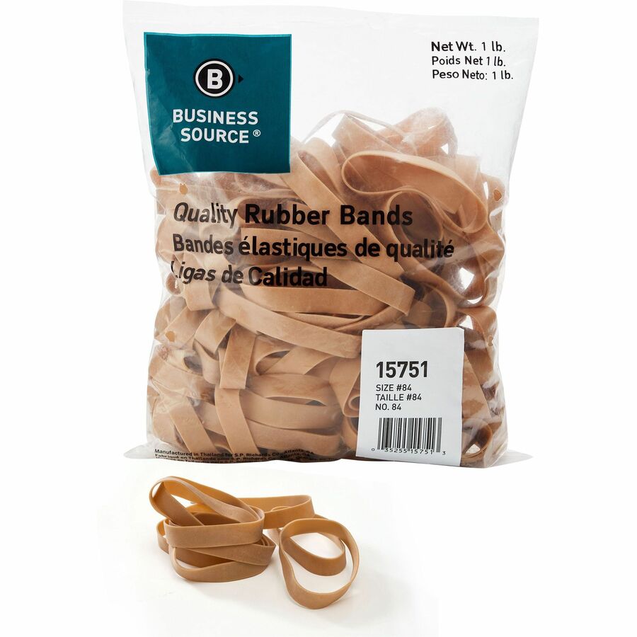 Business Source Quality Rubber Bands - Size: #84 - 3.5" Length x 0.5" Width - Sustainable - Rubber - Crepe - 150 / Pack