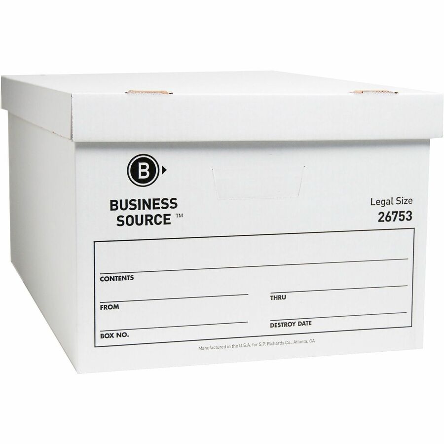 Business Source Lift-off Lid Light Duty Storage Box - External Dimensions: 15" Width x 24" Depth x 10" Height - Media Size Supported: Legal - Lift-off Closure - Light Duty - Stackable - Cardboard - White - For File - Recycled - 12 / Carton