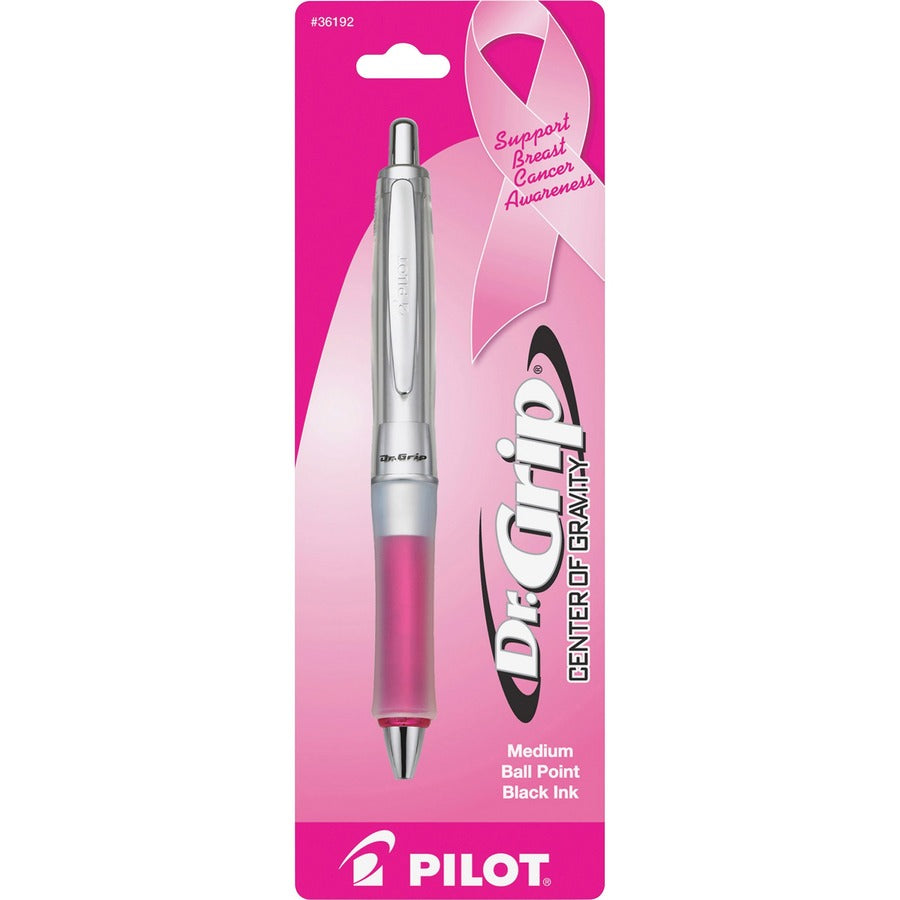 Pilot Dr. Grip Center of Gravity Pink BCA Pen - Refillable - Retractable - Black Ink - Pink Barrel - 1 Each