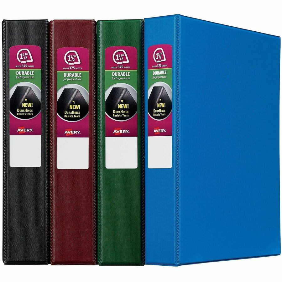 Avery&reg, Durable Binder - 1 1/2" Binder Capacity - Letter - 8 1/2" x 11" Sheet Size - 375 Sheet Capacity - 3 Ring - Fastener: Slant Ring - Pocket: 2 - Polypropylene - Blue, Maroon - Recycled - Pocket, Durable, Long Lasting, Tear Resistant, Split Resi...