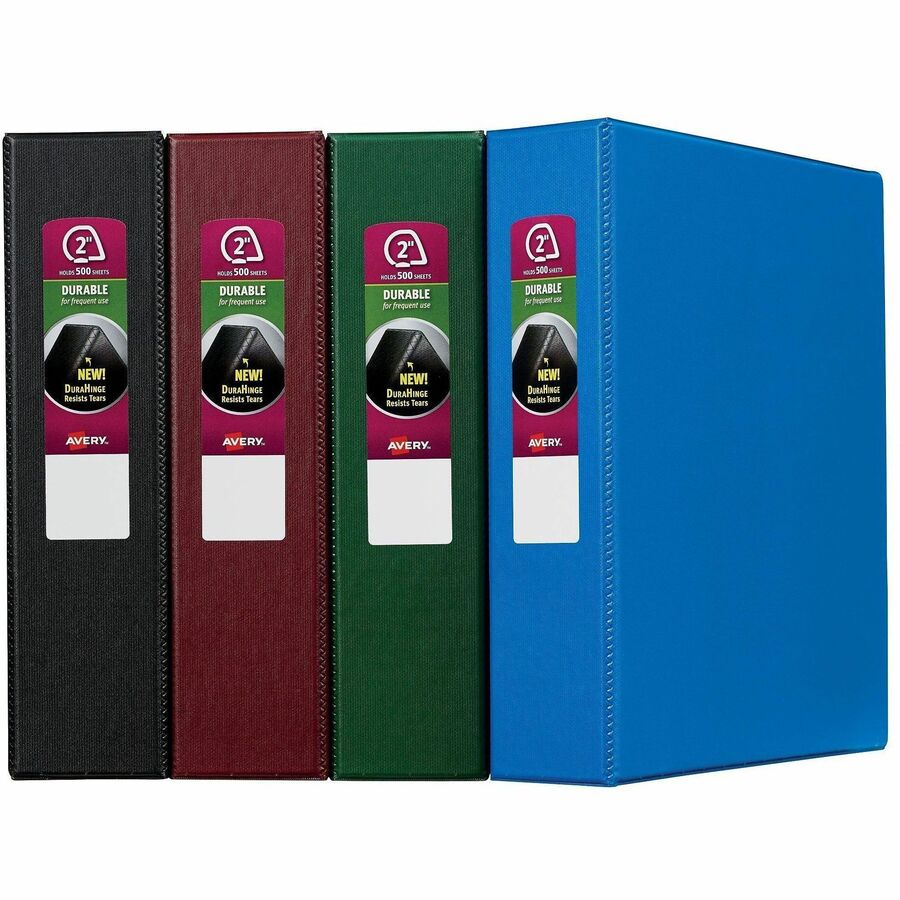 Avery&reg, Durable Binder - 2" Binder Capacity - Letter - 8 1/2" x 11" Sheet Size - 530 Sheet Capacity - 3 Ring - Fastener: Slant Ring - Pocket: 2, Internal - Polypropylene - Black, Blue, Maroon, Green - Pocket, Durable, Long Lasting, Tear Resistant, S...