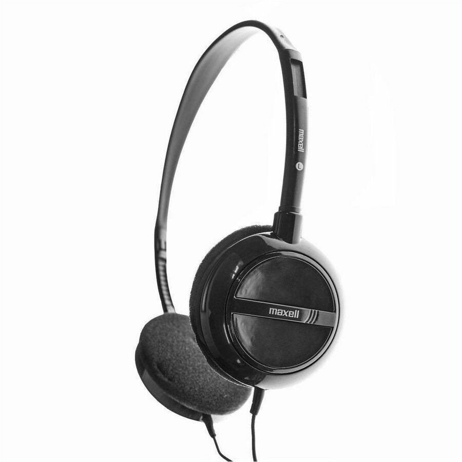 Maxell Lightweight Stereo Headphones - Stereo - Mini-phone (3.5mm) - Wired - 32 Ohm - 20 Hz to 20 kHz - Nickel Plated Connector - Over-the-head - Binaural - Open - 4 ft Cable - Black - 1 Each