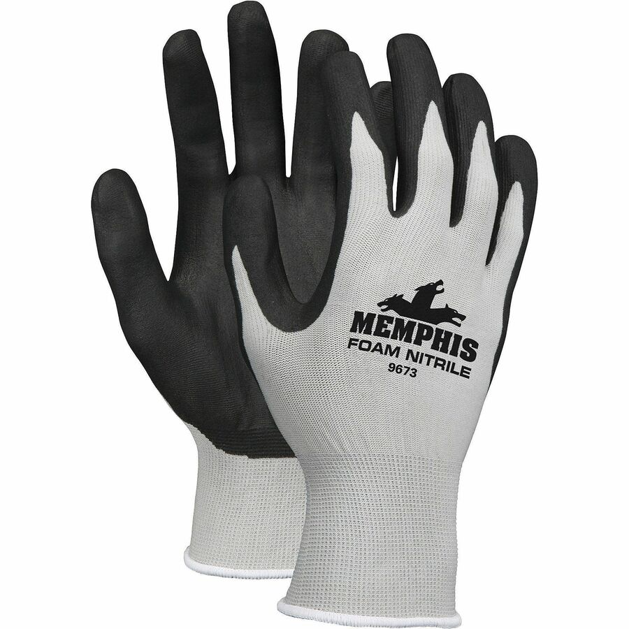 Memphis Shell Lined Protective Gloves - Cut, Abrasion Protection - Nitrile Foam Coating - Small Size - Nylon - Black, Gray - Touchscreen Capable - Durable, Cut Resistant, Abrasion Resistant, Puncture Resistant, Comfortable Grip, Breathable - For Indust...