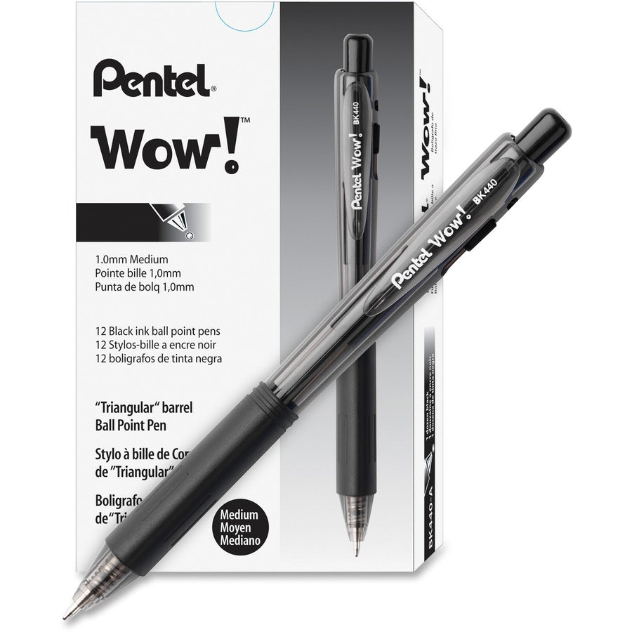 Pentel WOW! Retractable Ballpoint Pens - Refillable - Retractable - Black Ink - Transparent Barrel - 36 / Pack