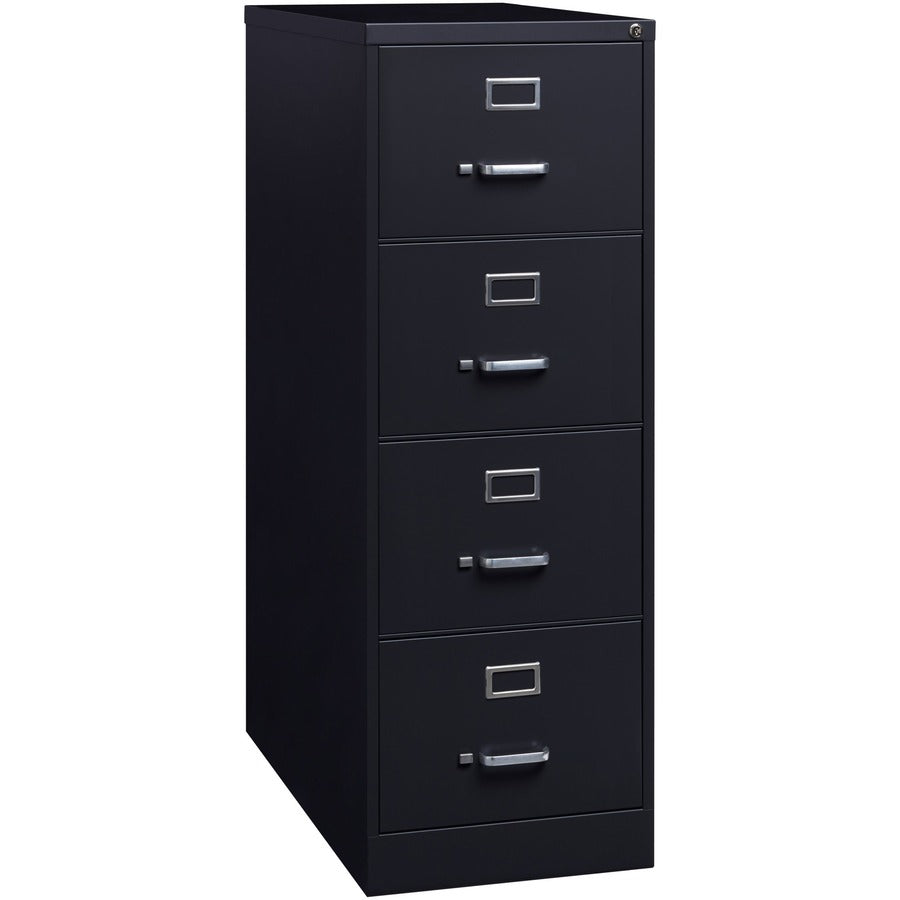 Lorell Fortress Series 26-1/2" Commercial-Grade Vertical File Cabinet - 18" Width x 26.5" Depth x 52" Height - 4 x Drawer(s) for File - Legal - Vertical - Lockable, Ball-bearing Suspension, Heavy Duty - Black - Steel - Recycled