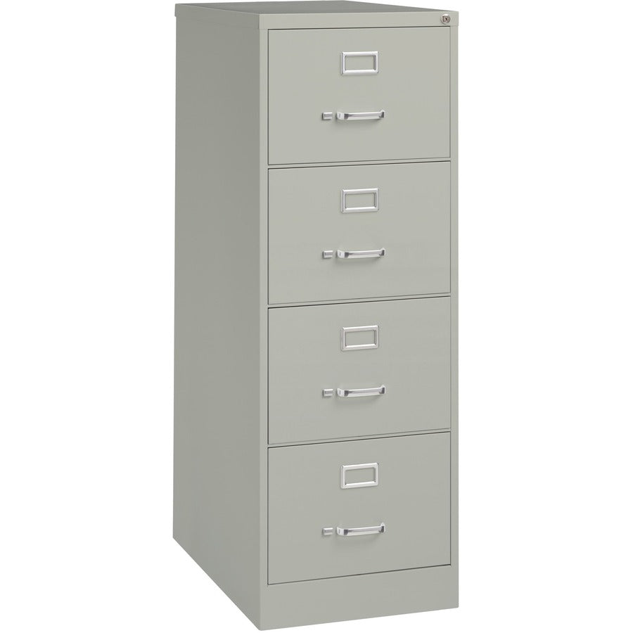 Lorell Fortress Series 26-1/2" Commercial-Grade Vertical File Cabinet - 18" Width x 26.5" Depth x 52" Height - 4 x Drawer(s) for File - Legal - Vertical - Lockable, Ball-bearing Suspension, Heavy Duty - Light Gray - Steel - Recycled