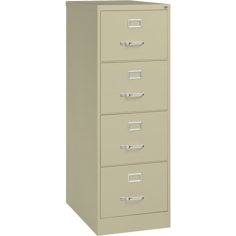 Lorell Fortress Series 26-1/2" Commercial-Grade Vertical File Cabinet - 18" Width x 26.5" Depth x 52" Height - 4 x Drawer(s) for File - Legal - Vertical - Lockable, Ball-bearing Suspension, Heavy Duty - Putty - Steel - Recycled