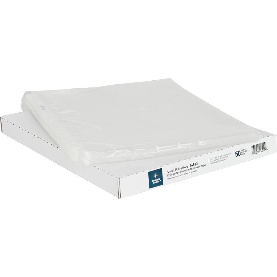 Business Source Sheet Protectors - 3.3 mil Thickness - For Letter 8 1/2" x 11" Sheet - 3 x Holes - Ring Binder - Top Loading - Rectangular - Clear - Polypropylene - 50 / Box