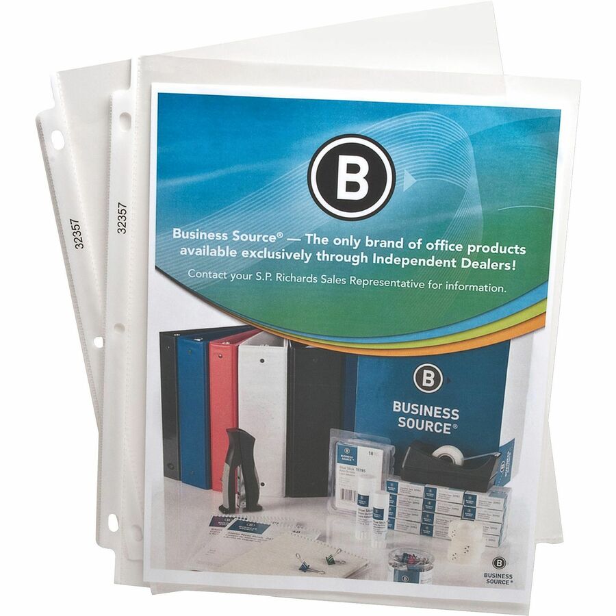Business Source Sheet Protectors - 2.4 mil Thickness - For Letter 8 1/2" x 11" Sheet - 3 x Holes - Ring Binder - Top Loading - Rectangular - Clear - Polypropylene - 1 Pack