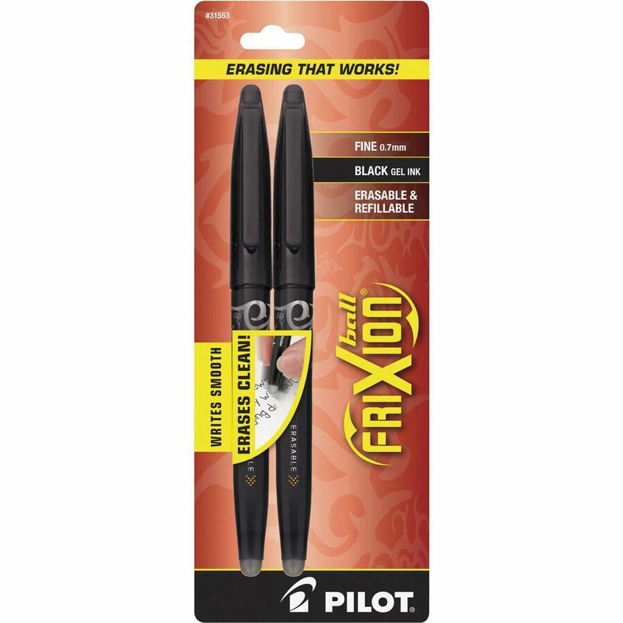 FriXion Gel Pens - Erasable - Black Ink - Gel-based - Black Barrel - Document, Writing - 2 / Pack