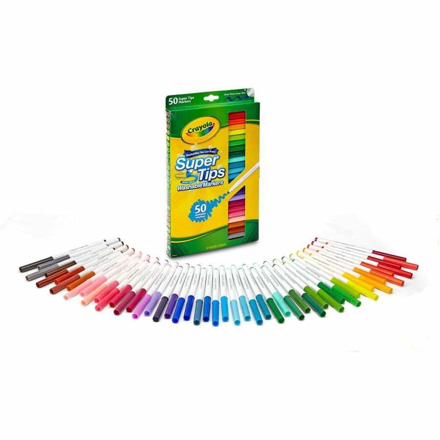 Crayola Super Tips 50-count Washable Markers - Washable - Assorted Ink - Water Based - Clear Barrel - 50 / Set