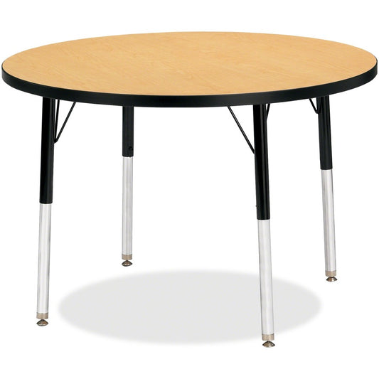 Jonti-Craft Berries Elementary Height Color Top Round Table - Laminated Round, Oak Top - Four Leg Base - 4 Legs - Height Adjustable - 15" to 24" Adjustment x 1.13" Table Top Thickness x 36" Table Top Diameter - Art, Craft - Assembly Required - Powder C...