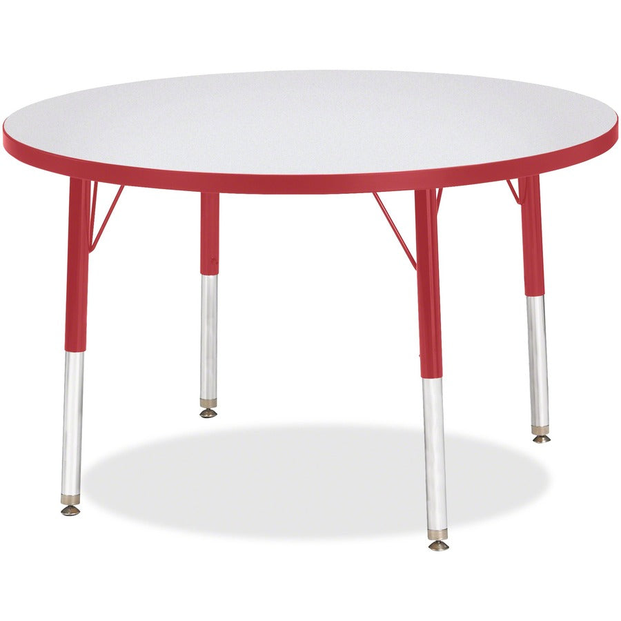 Jonti-Craft Berries Elementary Height Color Edge Round Table - Gray Round Top - Four Leg Base - 4 Legs - Height Adjustable - 24" to 31" Adjustment x 1.13" Table Top Thickness x 36" Table Top Diameter - Art, Craft - Assembly Required - Freckled Gray Lam...