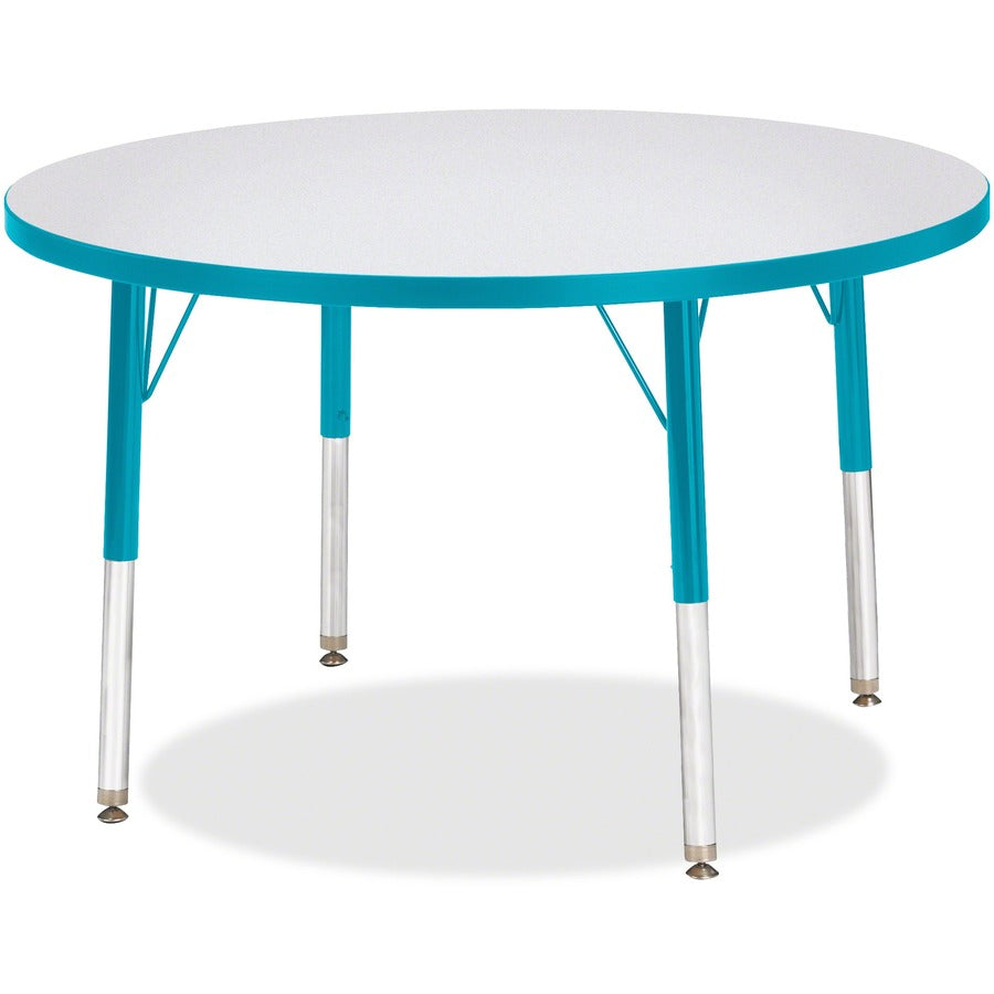Jonti-Craft Berries Elementary Height Color Edge Round Table - Gray Round Top - Four Leg Base - 4 Legs - Height Adjustable - 24" to 31" Adjustment x 1.13" Table Top Thickness x 36" Table Top Diameter - Art, Craft - Assembly Required - Freckled Gray Lam...