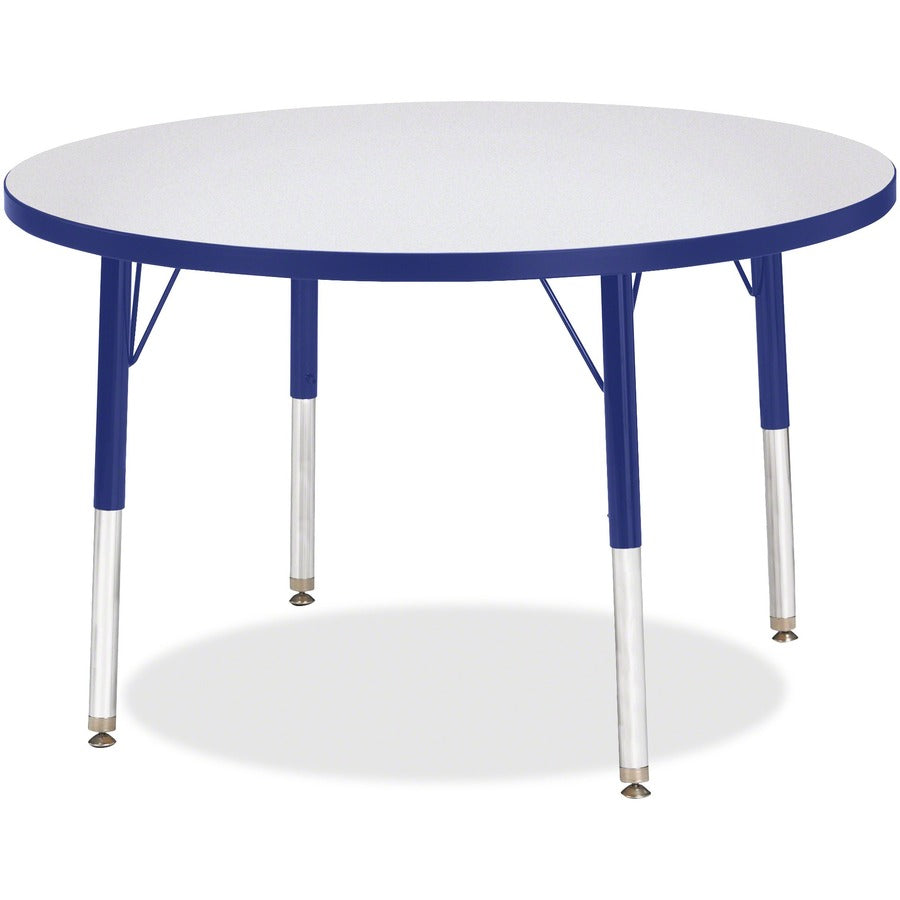 Jonti-Craft Berries Elementary Height Color Edge Round Table - Blue Round Top - Four Leg Base - 4 Legs - Height Adjustable - 24" to 31" Adjustment x 1.13" Table Top Thickness x 36" Table Top Diameter - Art, Craft - Assembly Required - Freckled Gray Lam...