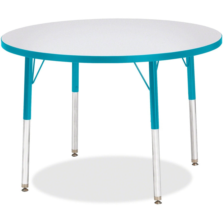 Jonti-Craft Berries Adult Height Color Edge Round Table - Laminated Round, Teal Top - Four Leg Base - 4 Legs - Height Adjustable - 24" to 31" Adjustment x 1.13" Table Top Thickness x 36" Table Top Diameter - 31" Height - Art, Craft - Assembly Required...