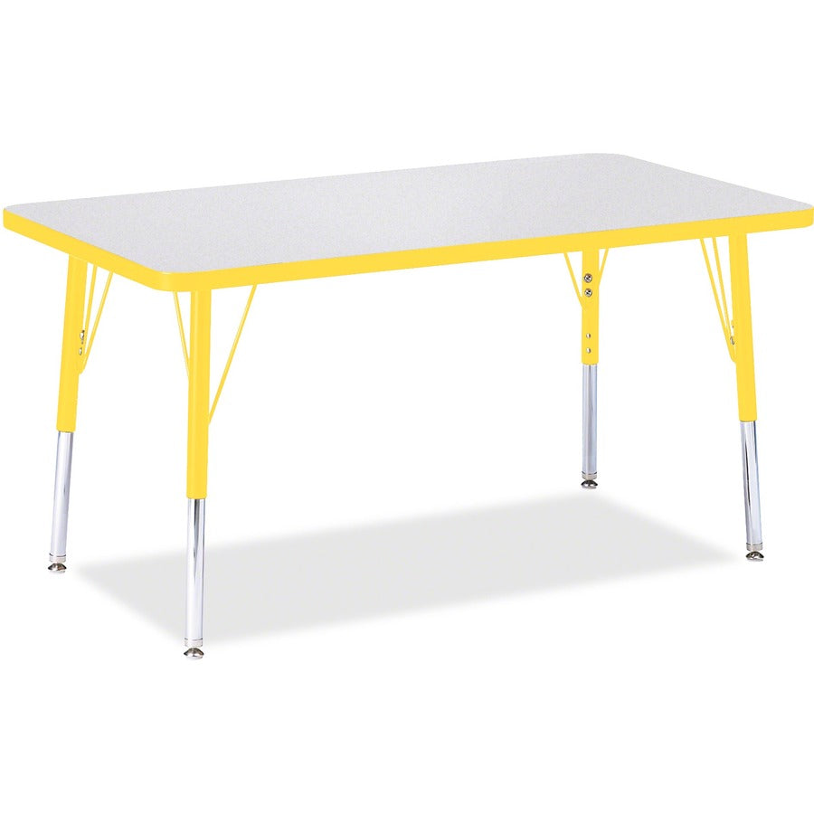Jonti-Craft Berries Elementary Height Color Edge Rectangle Table - Gray Rectangle Top - Four Leg Base - 4 Legs - Height Adjustable - 15" to 24" Adjustment - 36" Table Top Length x 24" Table Top Width x 1.13" Table Top Thickness - 24" Height - Art, Craf...