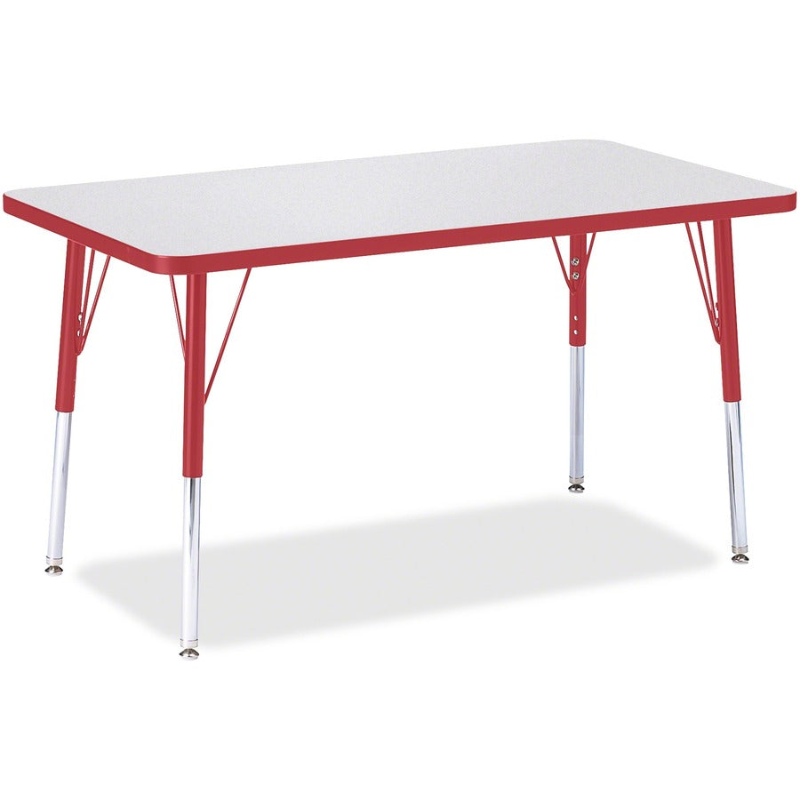 Jonti-Craft Berries Adult Height Color Edge Rectangle Table - Laminated Rectangle, Red Top - Four Leg Base - 4 Legs - Height Adjustable - 24" to 31" Adjustment - 36" Table Top Length x 24" Table Top Width x 1.13" Table Top Thickness - 31" Height - Art...