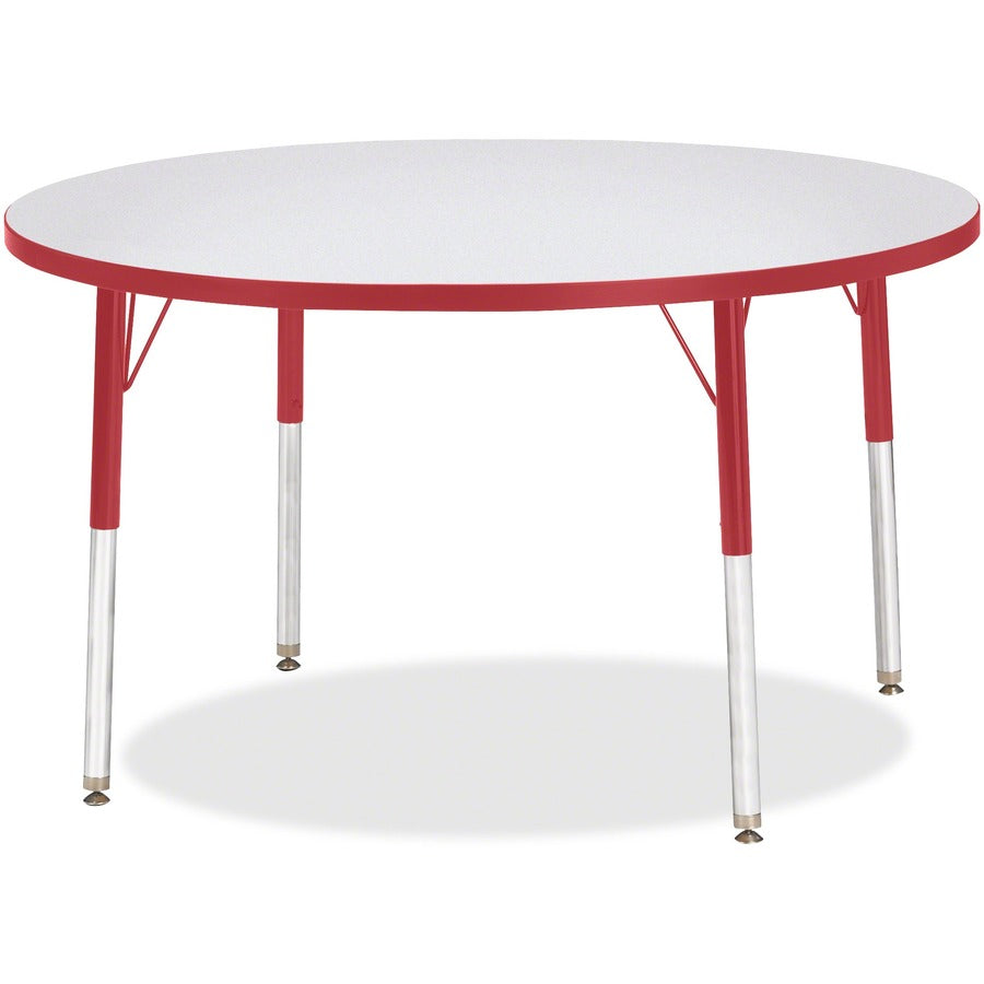Jonti-Craft Berries Elementary Height Gray Top Color Edge Round Table - Gray Round, Laminated Top - Four Leg Base - 4 Legs - Height Adjustable - 15" to 24" Adjustment x 1.13" Table Top Thickness x 42" Table Top Diameter - 24" Height - Children, Art, Cr...