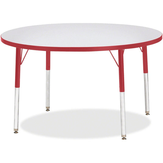 Jonti-Craft Berries Elementary Height Gray Top Color Edge Round Table - Gray Round, Laminated Top - Four Leg Base - 4 Legs - Height Adjustable - 15" to 24" Adjustment x 1.13" Table Top Thickness x 42" Table Top Diameter - 24" Height - Children, Art, Cr...