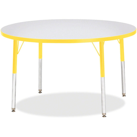 Jonti-Craft Berries Elementary Height Color Edge Round Table - Gray Round Top - Four Leg Base - 4 Legs - Height Adjustable - 24" to 31" Adjustment x 1.13" Table Top Thickness x 42" Table Top Diameter - Art, Craft - Assembly Required - Freckled Gray Lam...