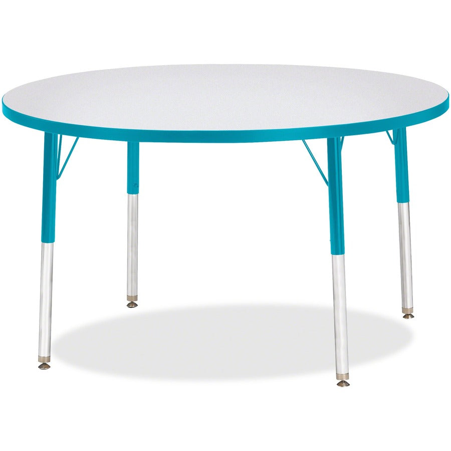 Jonti-Craft Berries Elementary Height Color Edge Round Table - Gray Round Top - Four Leg Base - 4 Legs - Height Adjustable - 24" to 31" Adjustment x 1.13" Table Top Thickness x 42" Table Top Diameter - Art, Craft - Assembly Required - Freckled Gray Lam...