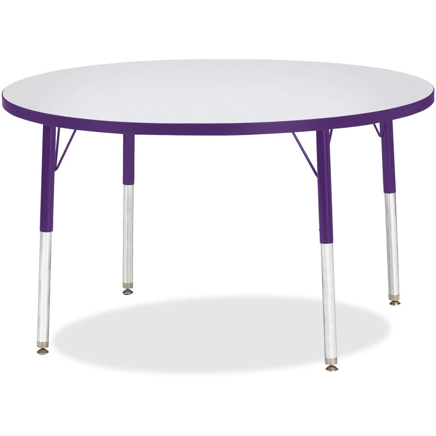 Jonti-Craft Berries Elementary Height Color Edge Round Table - Gray Round Top - Four Leg Base - 4 Legs - Height Adjustable - 24" to 31" Adjustment x 1.13" Table Top Thickness x 42" Table Top Diameter - Art, Craft - Assembly Required - Freckled Gray Lam...
