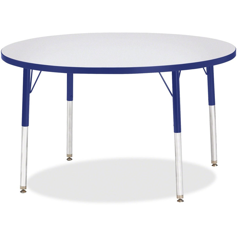 Jonti-Craft Berries Elementary Height Gray Top Color Edge Round Table - Gray Round, Laminated Top - Four Leg Base - 4 Legs - Height Adjustable - 15" to 24" Adjustment x 1.13" Table Top Thickness x 42" Table Top Diameter - 24" Height - Children, Art, Cr...