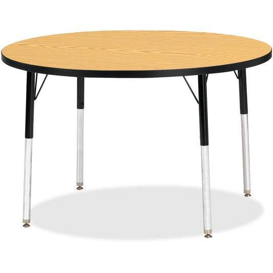 Jonti-Craft Berries Adult Height Color Top Round Table - Black Oak Round, Laminated Top - Four Leg Base - 4 Legs - Height Adjustable - 24" to 31" Adjustment x 1.13" Table Top Thickness x 42" Table Top Diameter - 31" Height - Art, Craft - Assembly Requi...