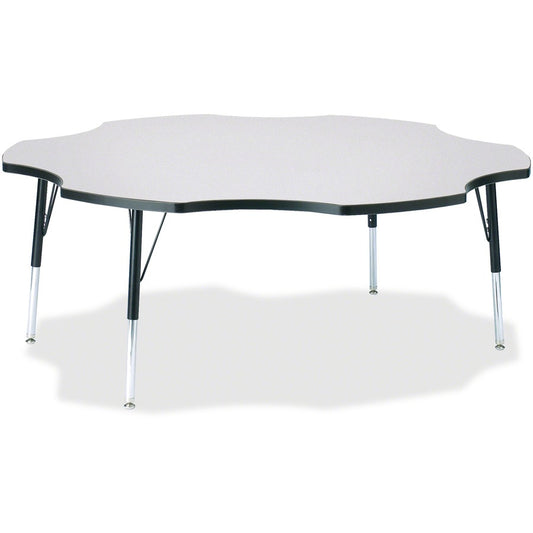 Jonti-Craft Berries Elementary Height Prism Six-Leaf Table - Black, Laminated Top - Four Leg Base - 4 Legs - Height Adjustable - 15" to 24" Adjustment x 1.13" Table Top Thickness x 60" Table Top Diameter - 24" Height - Educational Environment - Assembl...