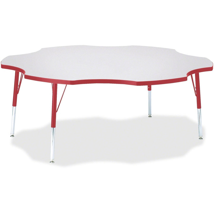 Jonti-Craft Berries Elementary Height Prism Six-Leaf Table - Laminated, Red Top - Four Leg Base - 4 Legs - Height Adjustable - 15" to 24" Adjustment x 1.13" Table Top Thickness x 60" Table Top Diameter - 24" Height - Educational Environment - Assembly...