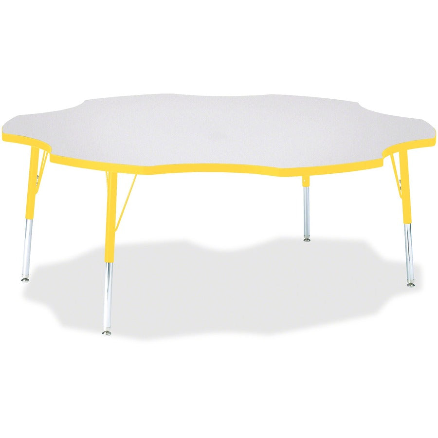 Jonti-Craft Berries Elementary Height Prism Six-Leaf Table - Laminated, Yellow Top - Four Leg Base - 4 Legs - Height Adjustable - 15" to 24" Adjustment x 1.13" Table Top Thickness x 60" Table Top Diameter - 24" Height - Educational Environment - Assemb...