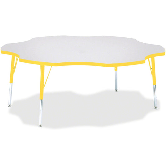 Jonti-Craft Berries Elementary Height Prism Six-Leaf Table - Laminated, Yellow Top - Four Leg Base - 4 Legs - Height Adjustable - 15" to 24" Adjustment x 1.13" Table Top Thickness x 60" Table Top Diameter - 24" Height - Educational Environment - Assemb...