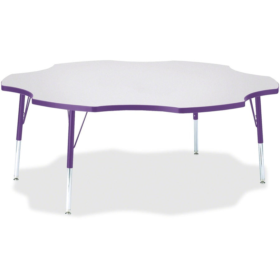 Jonti-Craft Berries Elementary Height Prism Six-Leaf Table - Laminated, Purple Top - Four Leg Base - 4 Legs - Height Adjustable - 15" to 24" Adjustment x 1.13" Table Top Thickness x 60" Table Top Diameter - 24" Height - Educational Environment - Assemb...