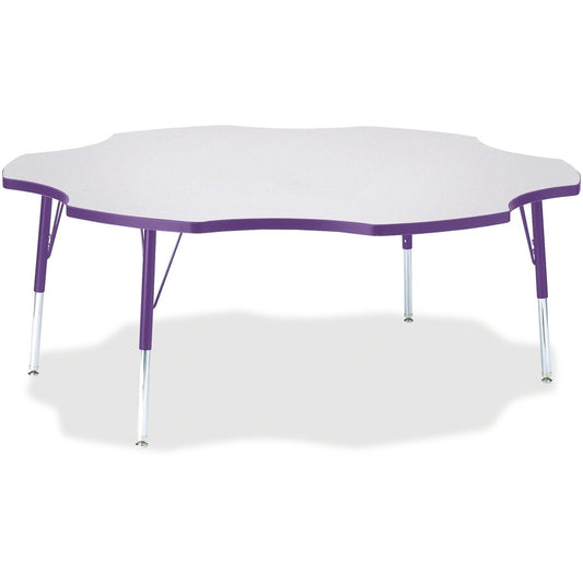 Jonti-Craft Berries Elementary Height Prism Six-Leaf Table - Laminated, Purple Top - Four Leg Base - 4 Legs - Height Adjustable - 15" to 24" Adjustment x 1.13" Table Top Thickness x 60" Table Top Diameter - 24" Height - Educational Environment - Assemb...